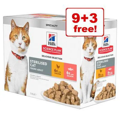 12 x 85g Hill's Science Plan Wet Cat Food Pouches - 9 + 3 Free!*