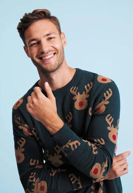 Mens Green Rudolph The Reindeer Christmas Jumper