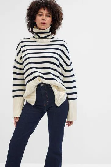 Relaxed Stripe Turtle Neck Tunic Jumper