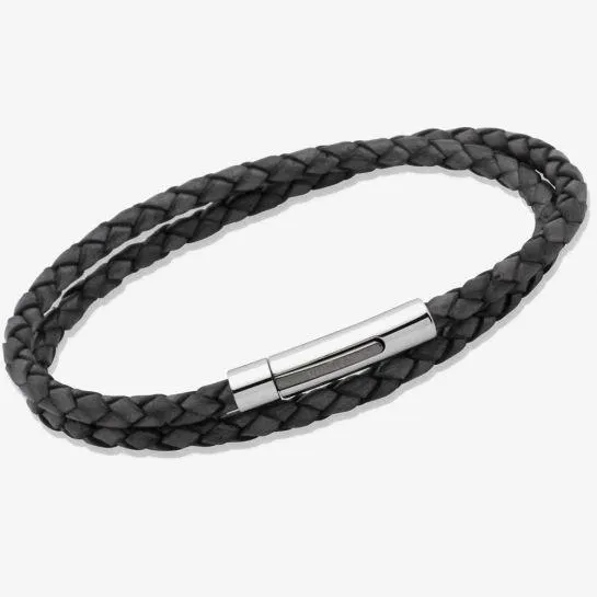 Stainless Steel Black Leather Bracelet