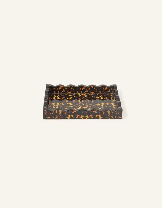Tortoiseshell Mini Wooden Tray with Scalloped Edge