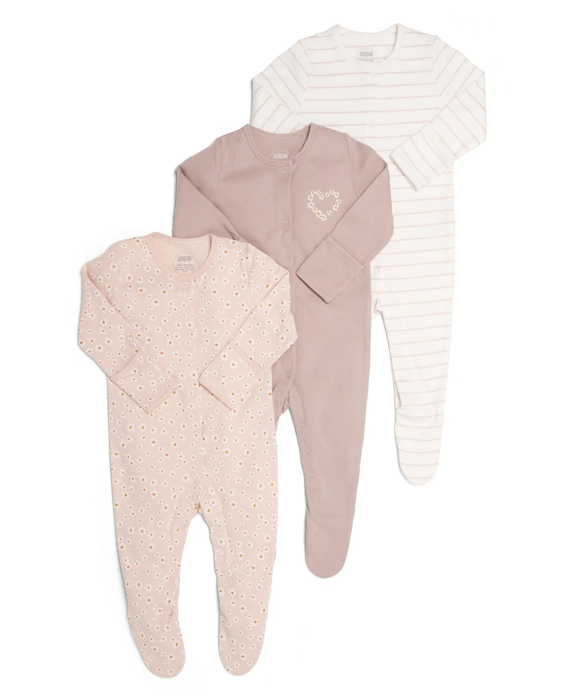 Daisy Print Sleepsuits - 3 Pack