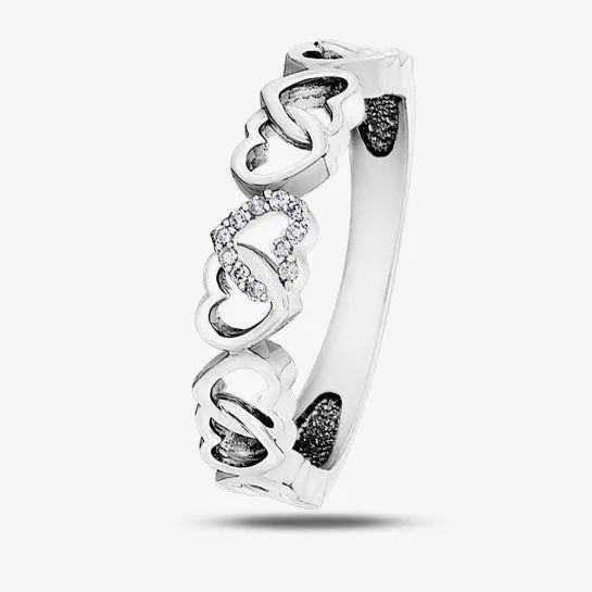 9ct White Gold Diamond Entwined Open Hearts Ring CH594WG/03-10