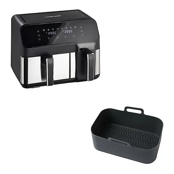 Lakeland Dual Basket Air Fryer and Oblong Silicone Liner Basket Bundle