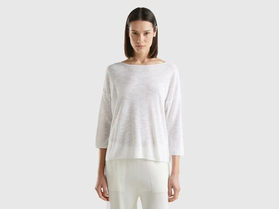 Pullover in einer Leinenmischung mit 3/4-Ärmeln