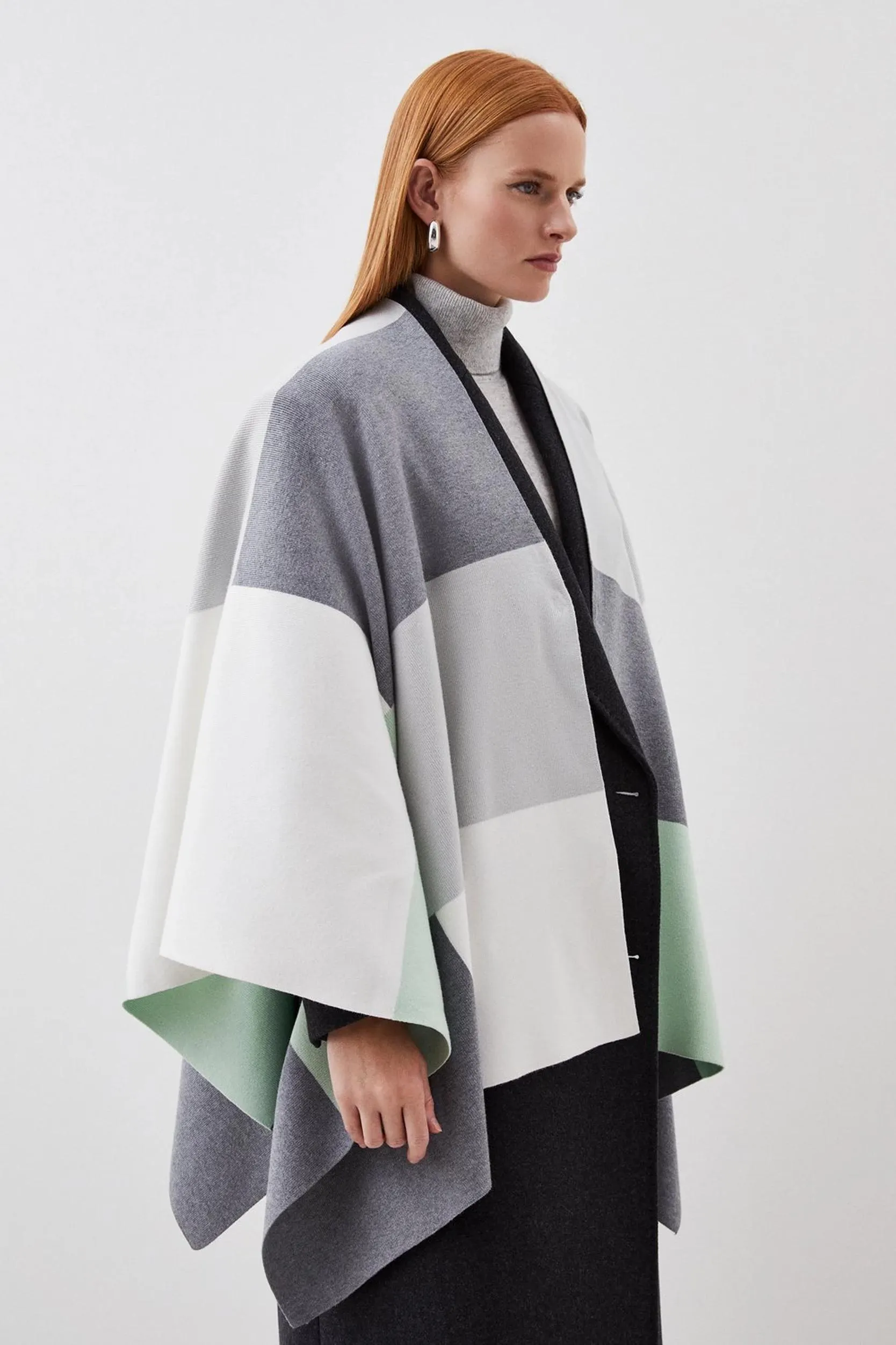 Viscose Blend Soft Jacquard Knit Poncho