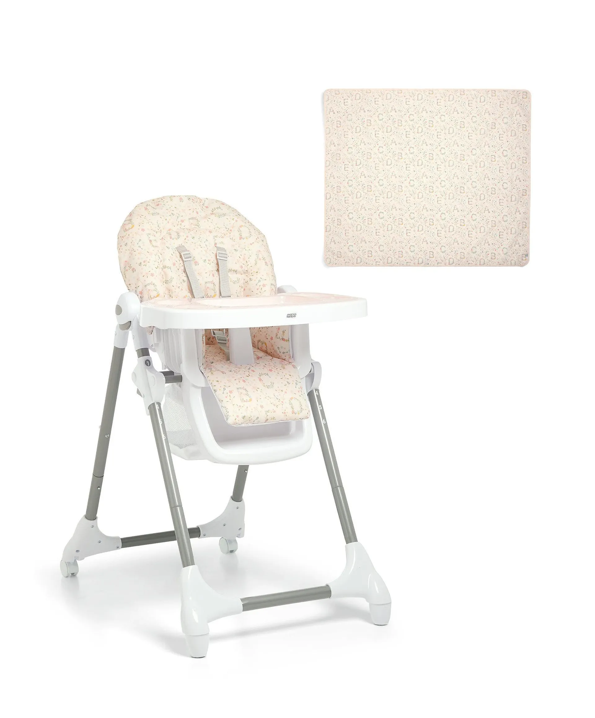 Snax Highchair & Weaning Splash Mat Bundle - Curious Alphabet