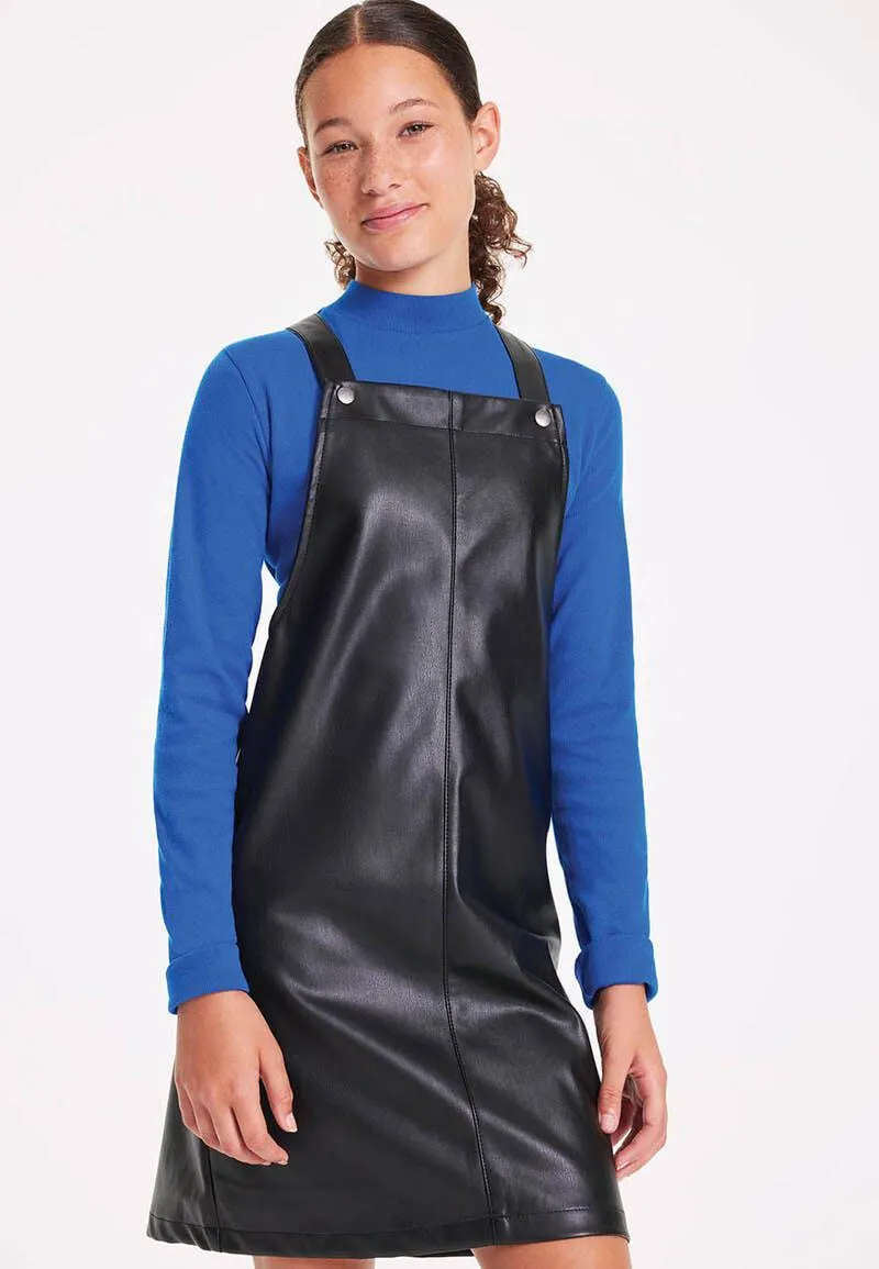 Older Girls Black PU Pinny Dress