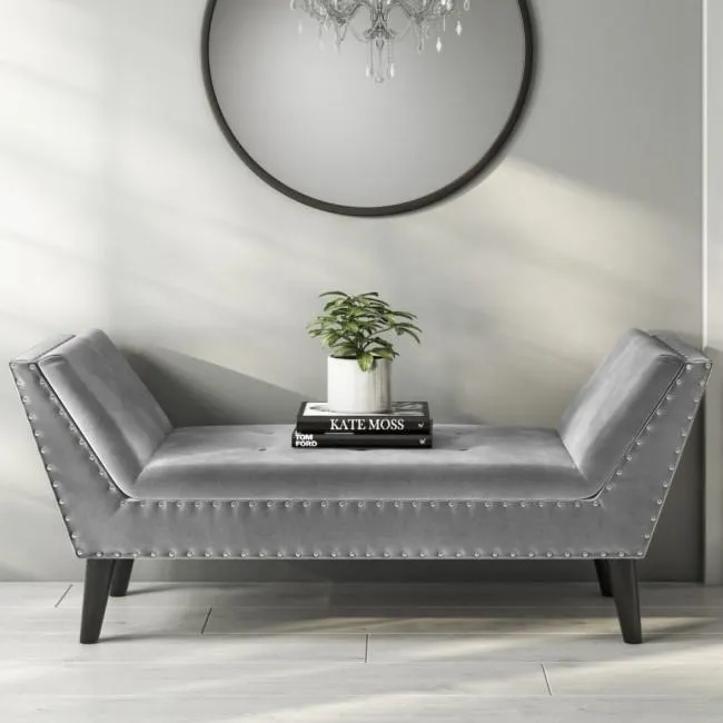 Grey Velvet End-of-Bed Bench - Safina