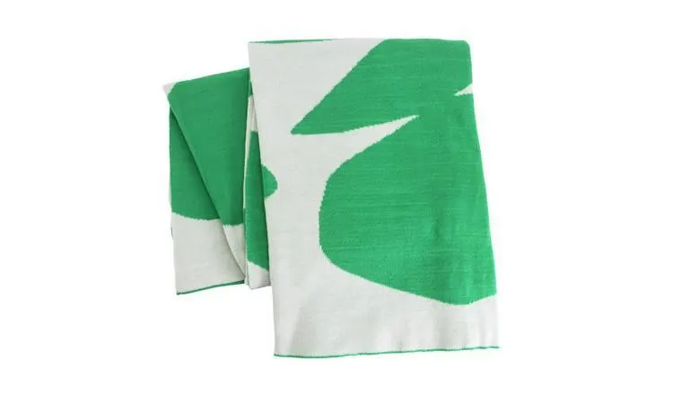 Habitat Floral Pattern Knit Throw - White & Green -125x150cm