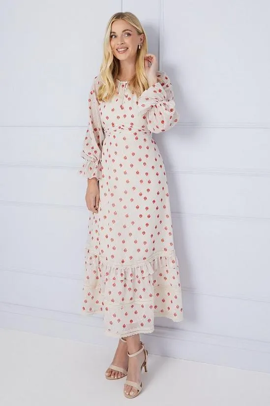 Petite Lace Trim Dobby Maxi Dress