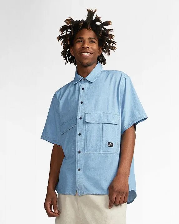 Twill Denim Chambray Short-Sleeve Shirt