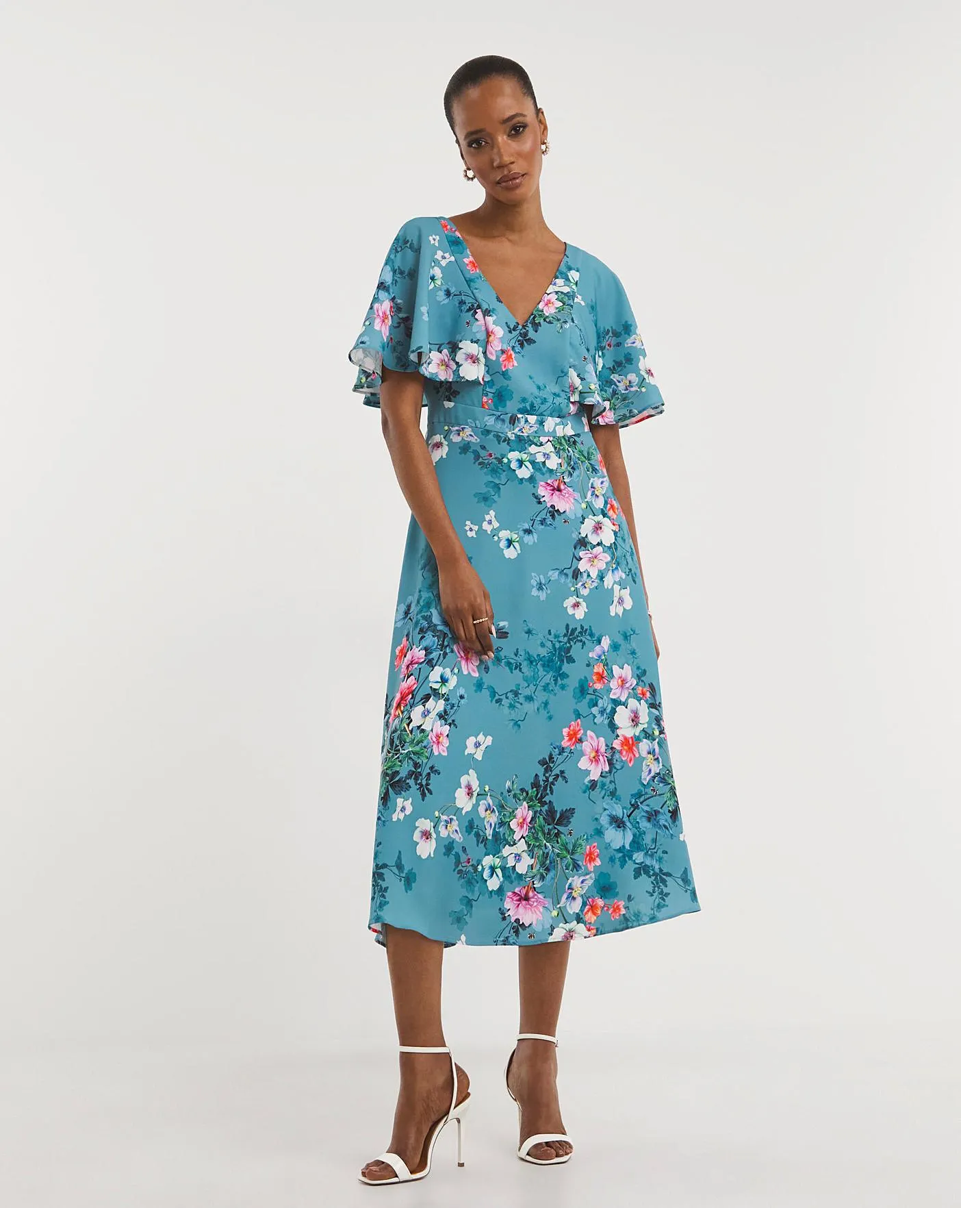 Joanna Hope Floral Print Angel Sleeve Dress