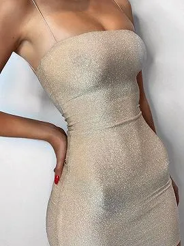 Khaki Lurex Yarn Bodycon Cami Mini Dress