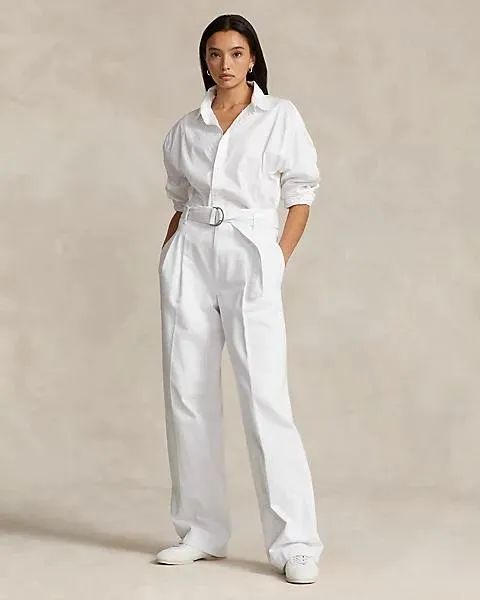 Belted Wide-Leg Denim Trouser