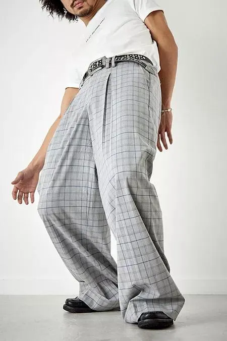 Urban Renewal Made From Remnants Grey Check Ama Wide Leg Trousers