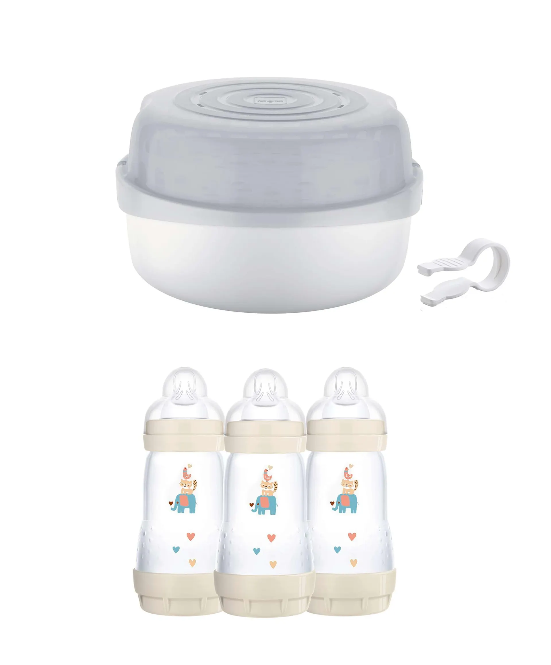 MAM Microwave Steam Steriliser with Taupe 260ml Bottle Set