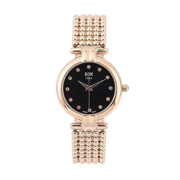 EON 1962 Swiss Movement 12 Champagne Diamond Studded 5 ATM Water Resistant Watch in Rose Gold Tone