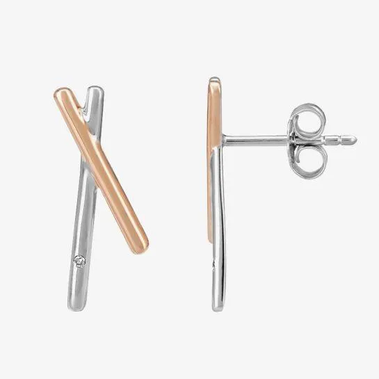 Silver Sparkle Two-Tone Fingers Crossed Stud Earrings E3263CRG0.5(T)