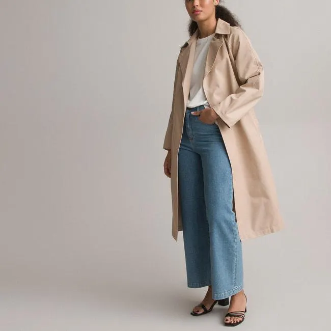 Long Belted Trench Coat in Cotton Mix