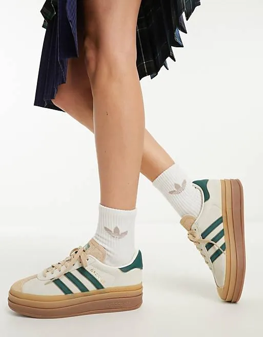 adidas Originals Gazelle Bold platform trainers in cream/green with gum sole