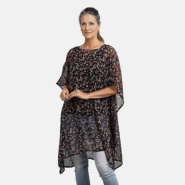 TAMSY Floral Printed Chiffon Kaftan - Black