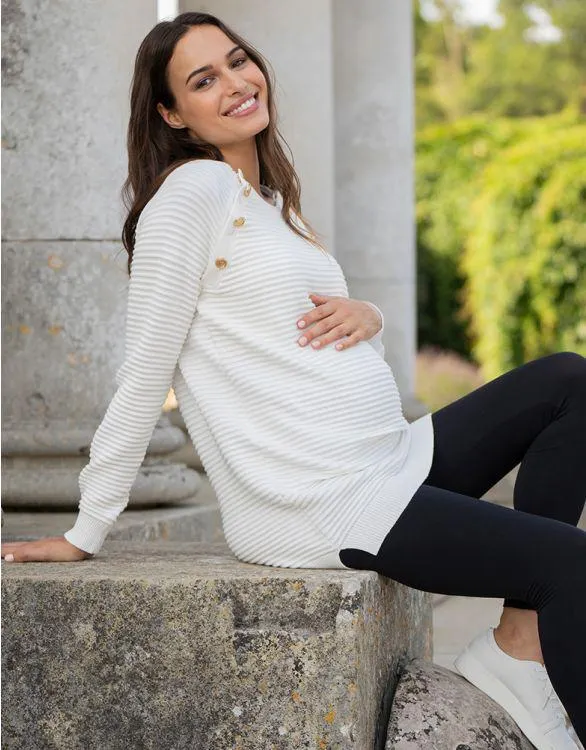 Cream Ribbed Cotton Maternity & Nursing Jumper
