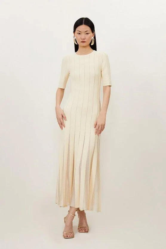 Petite Viscose Blend Filament Full Skirt Knit Midi Dress