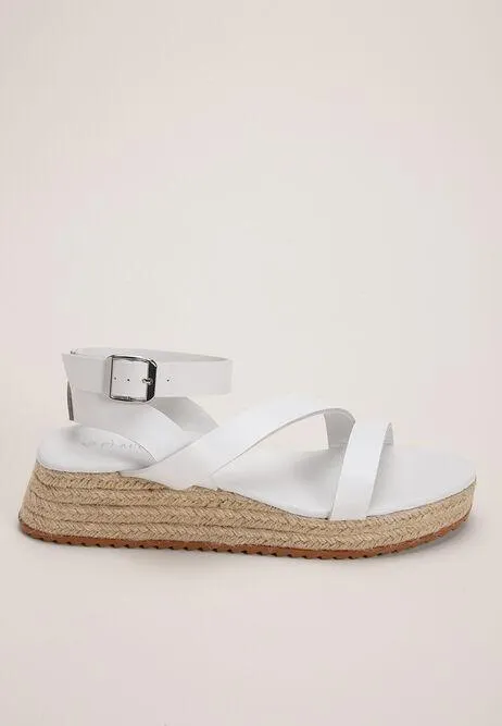 Womens White Strappy Flatform Wedges