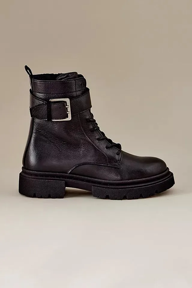 Hudson Agnes Leather Lace-Up Ankle Biker Boots