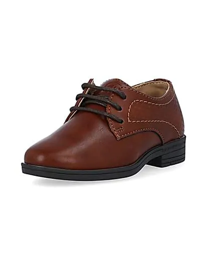 Mini Boys Brown PU Embossed Shoes
