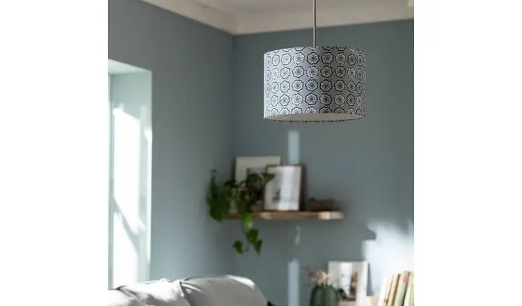 Habitat Country Floral Printed 30cm Drum Shade - Grey