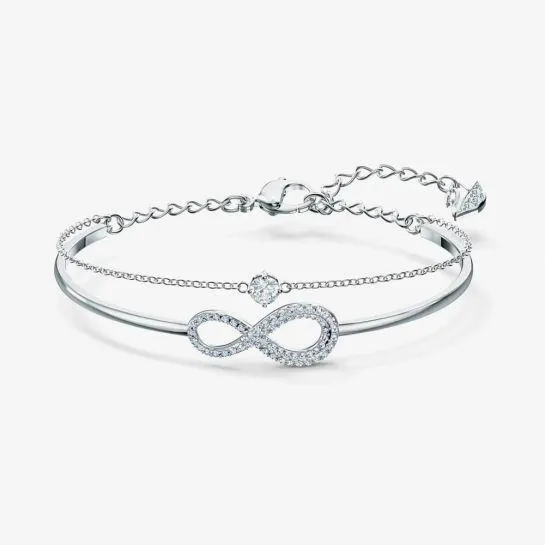 Infinity Heart Double Row White Crystal Bangle