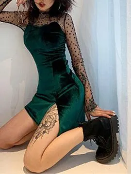 Green Split Front Cami Mini Dress