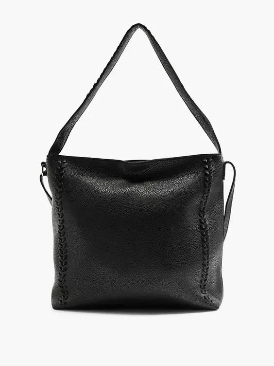Black PU Tote Bag with Braided Detail