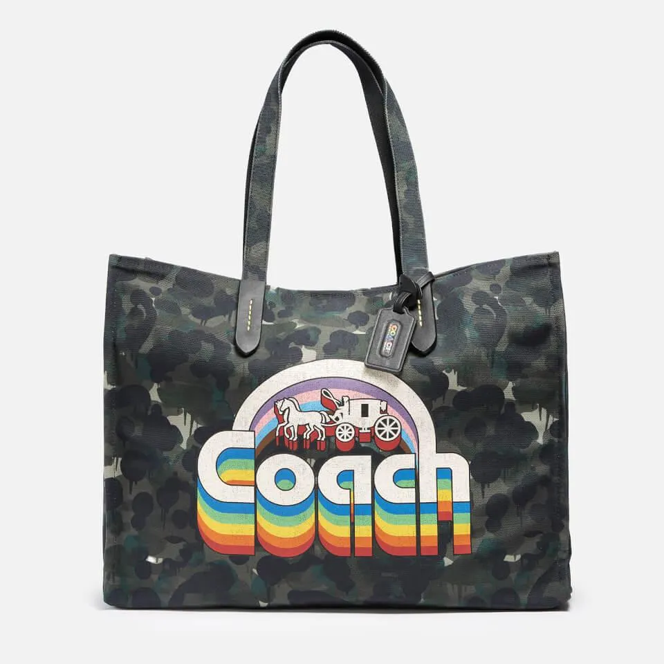 Coach Men's Tote 42 In Camo Canvas with Pride Print Bag - Green/Blue Multi