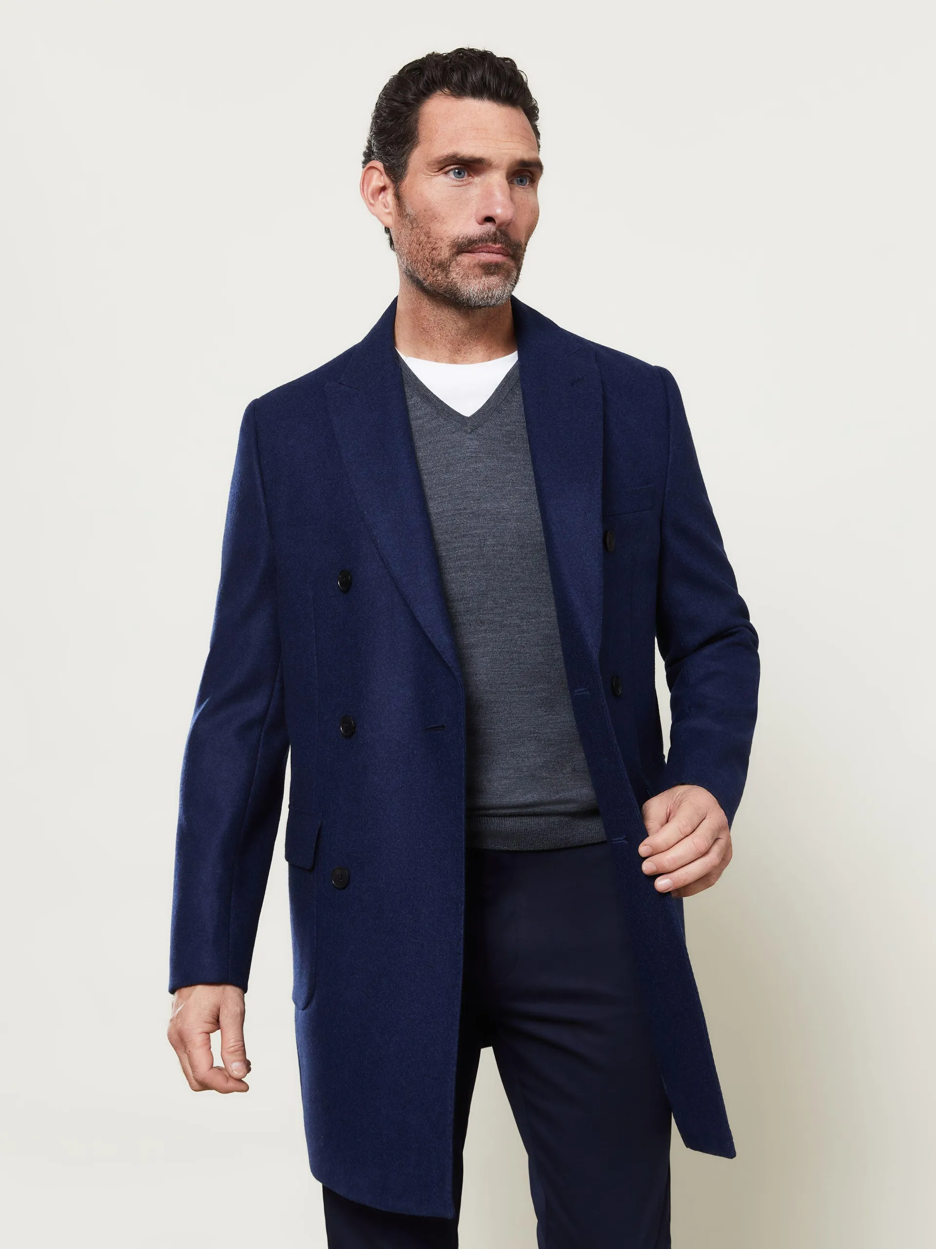 Seymour Slim Fit Overcoat in Blue Barberis Wool