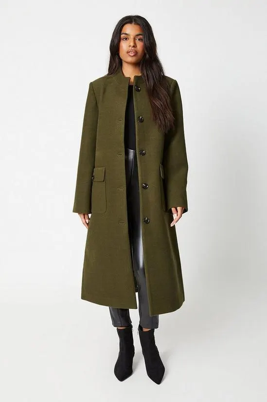 Petite Collarless Button Through Coat