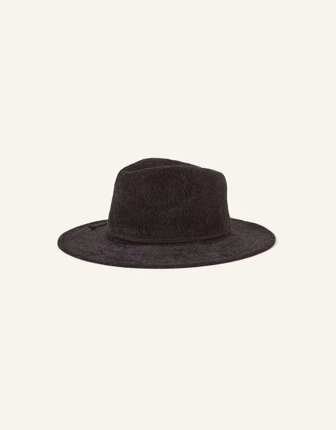 Chenille Packable Fedora Black