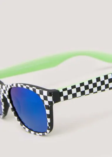 Kids Black Checker Board Print Sunglasses (3-10yrs) - One Size