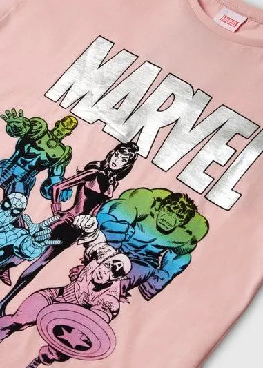 Girls Pink Marvel Heroes T Shirt (5-12yrs) - Age 6 Years