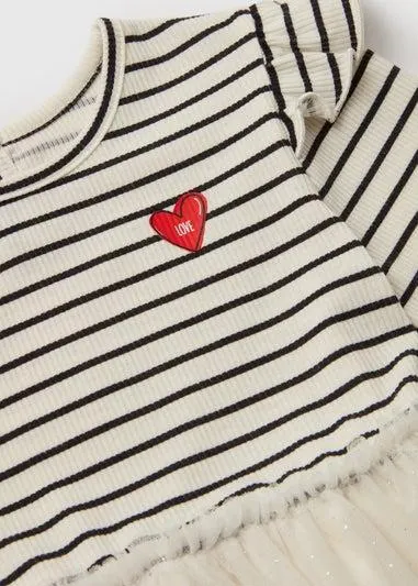 Girls White Stripe Mesh Dress (1-7yrs) - 1 to 1 half years