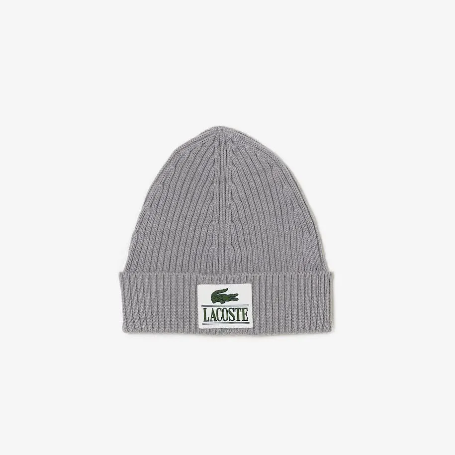 Ribbed Wool Woven Patch Beanie