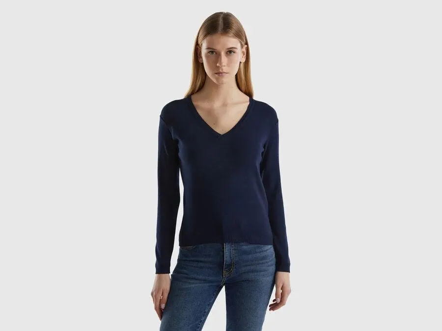 V-neck sweater in pure cotton