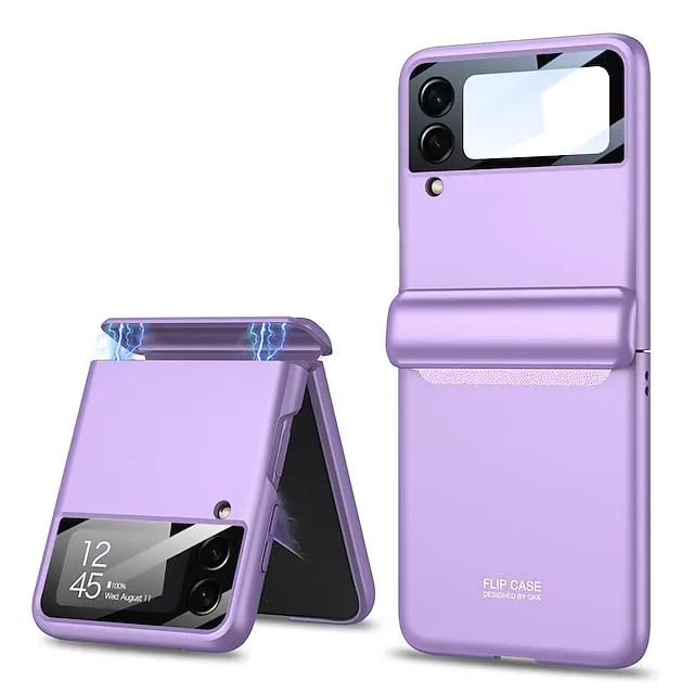 Phone Case For Samsung Galaxy Back Cover Z Flip 3 Ultra-thin Magnetic Camera Lens Protector Solid Colored TPU
