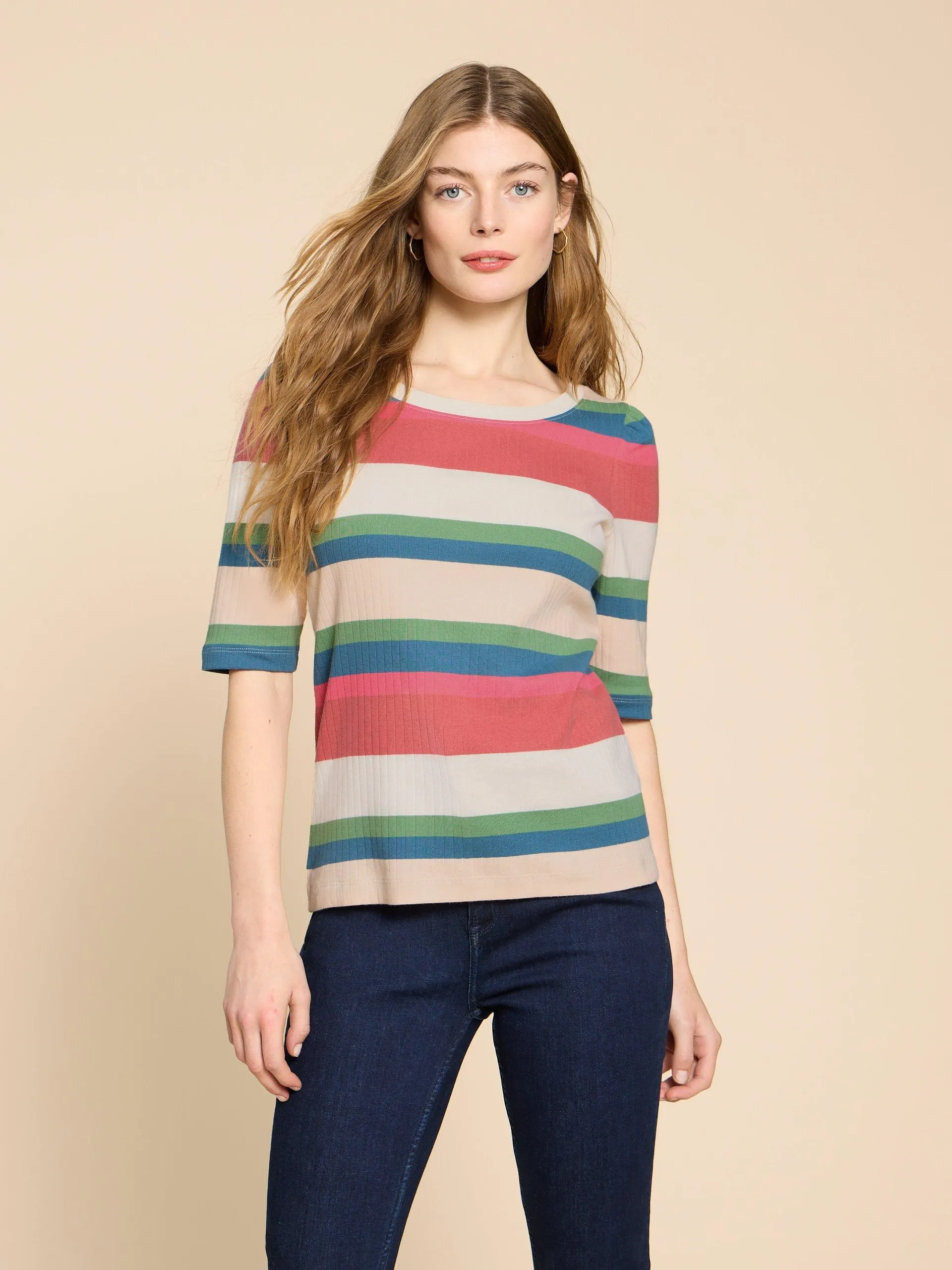 PUFF SLEEVE TEE in PINK MULTI