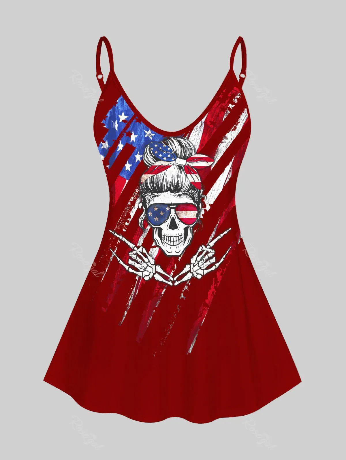 Plus Size & Curve American Flag Skull Patriotic Tank Top (Adjustable Straps) - 2xl