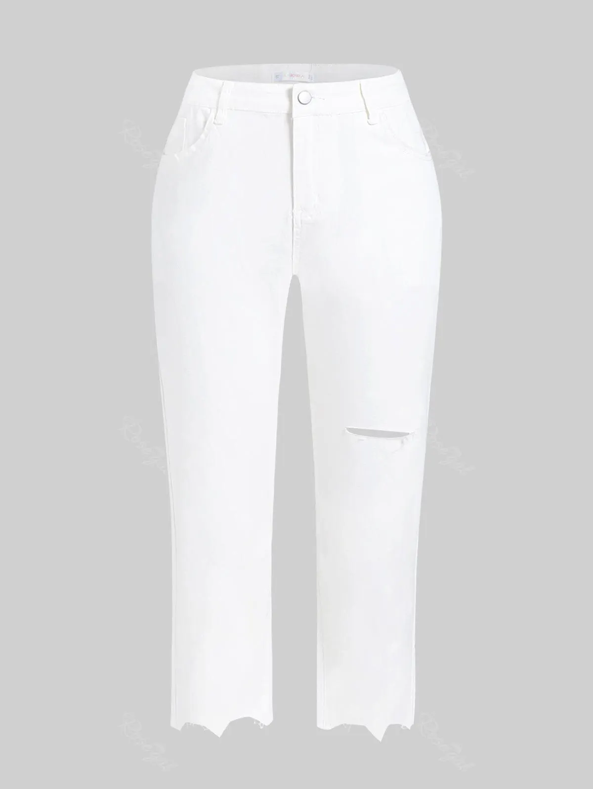 Plus Size & Curve Ripped Raw Hem Tapered Cropped Jeans - 5x