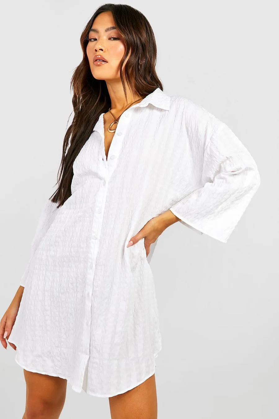 Textured Oversized Shirt Dress