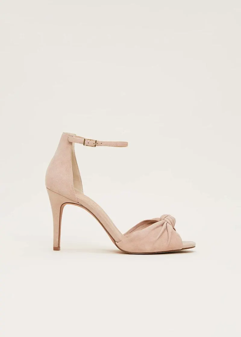 Nude Suede Open Toe Heels